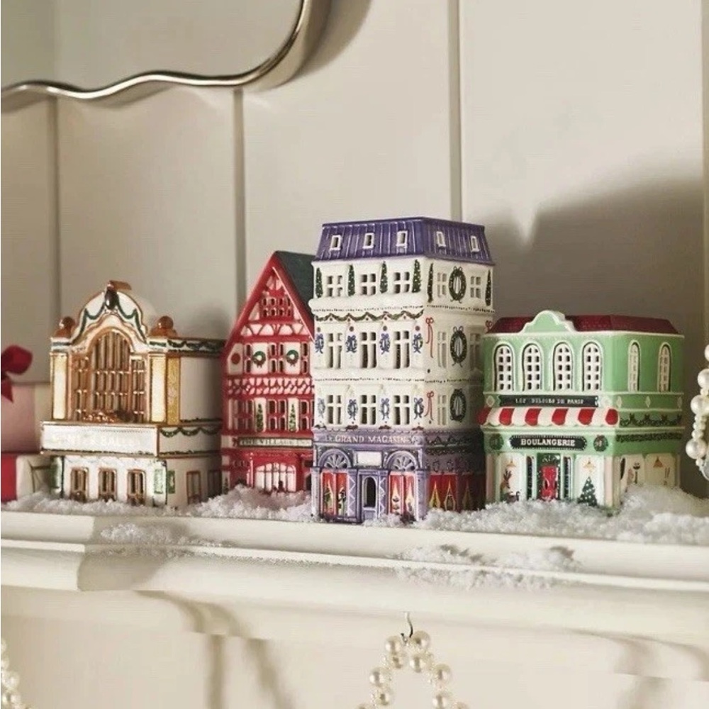 Anthropologie Ceramic Holiday Houses, Set of 4, RARE NWT